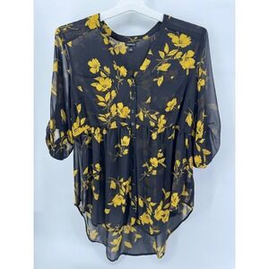 Torrid Black Yellow Floral Sheer Chiffon High Low Tunic Top Plus Size 1